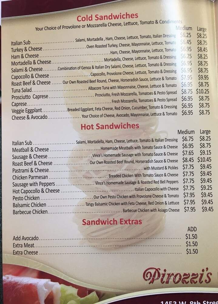Pirozzi's Italian Deli - San Pedro, CA menu_pic