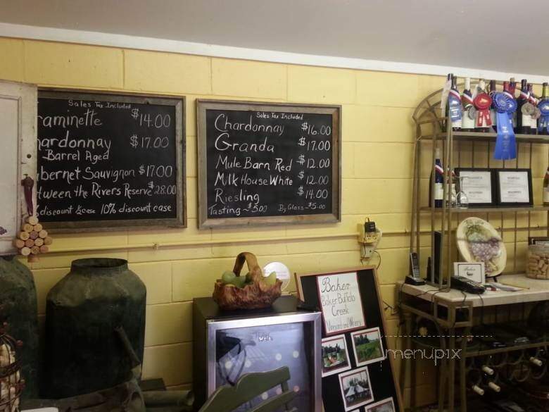 Baker Buffalo Creek Vineyard & Winery - Lawndale, NC menu_pic