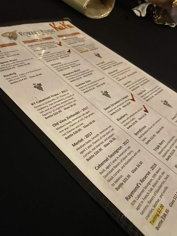 Forest Edge Winery - Shepherdsville, KY menu_pic
