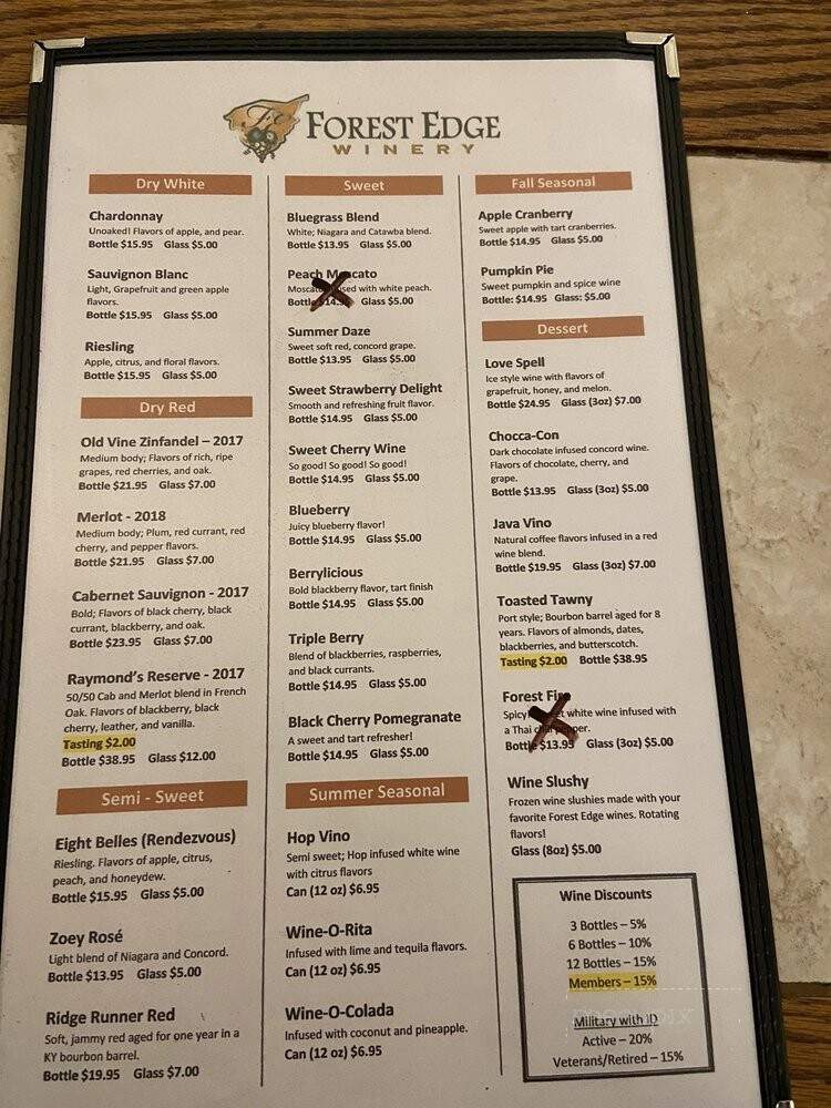 Forest Edge Winery - Shepherdsville, KY menu_pic