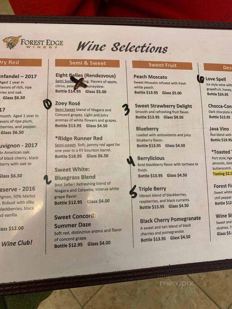 Forest Edge Winery - Shepherdsville, KY menu_pic