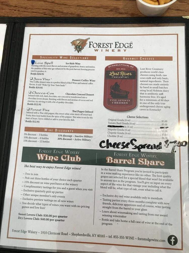 Forest Edge Winery - Shepherdsville, KY menu_pic