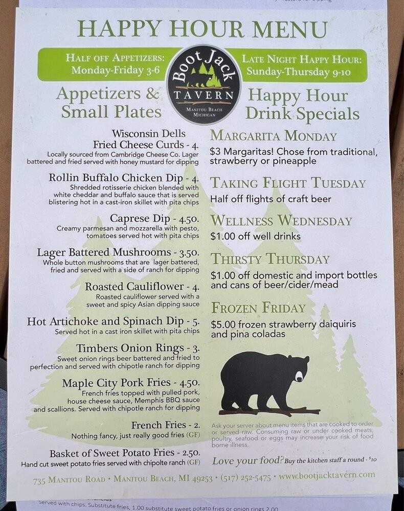 Boot Jack Tavern - Manitou Beach, MI menu_pic