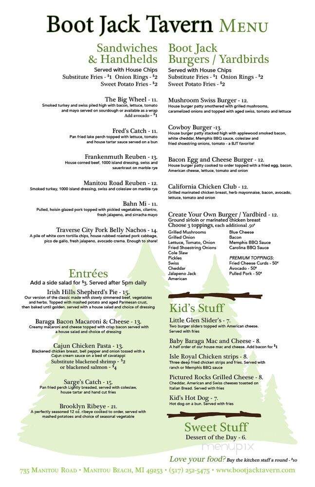 Boot Jack Tavern - Manitou Beach, MI menu_pic