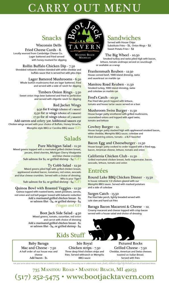 Boot Jack Tavern - Manitou Beach, MI menu_pic
