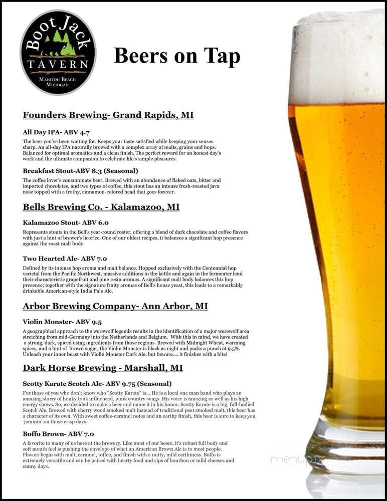 Boot Jack Tavern - Manitou Beach, MI menu_pic