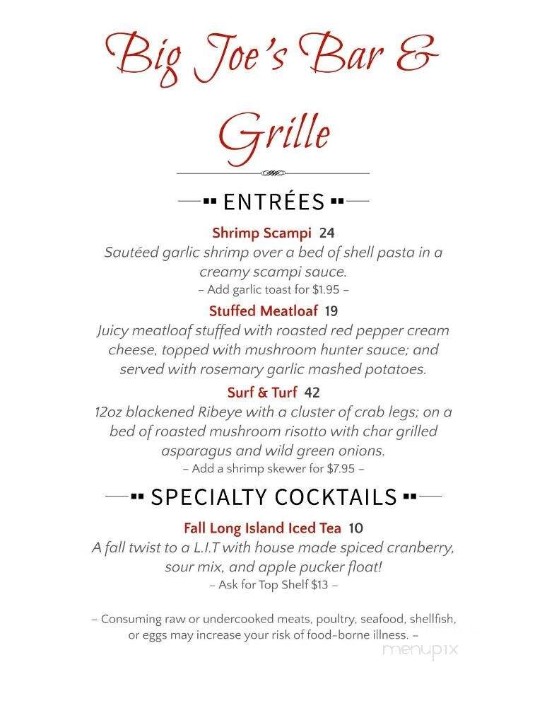 Big Joe's Bar and Grille - Newnan, GA menu_pic