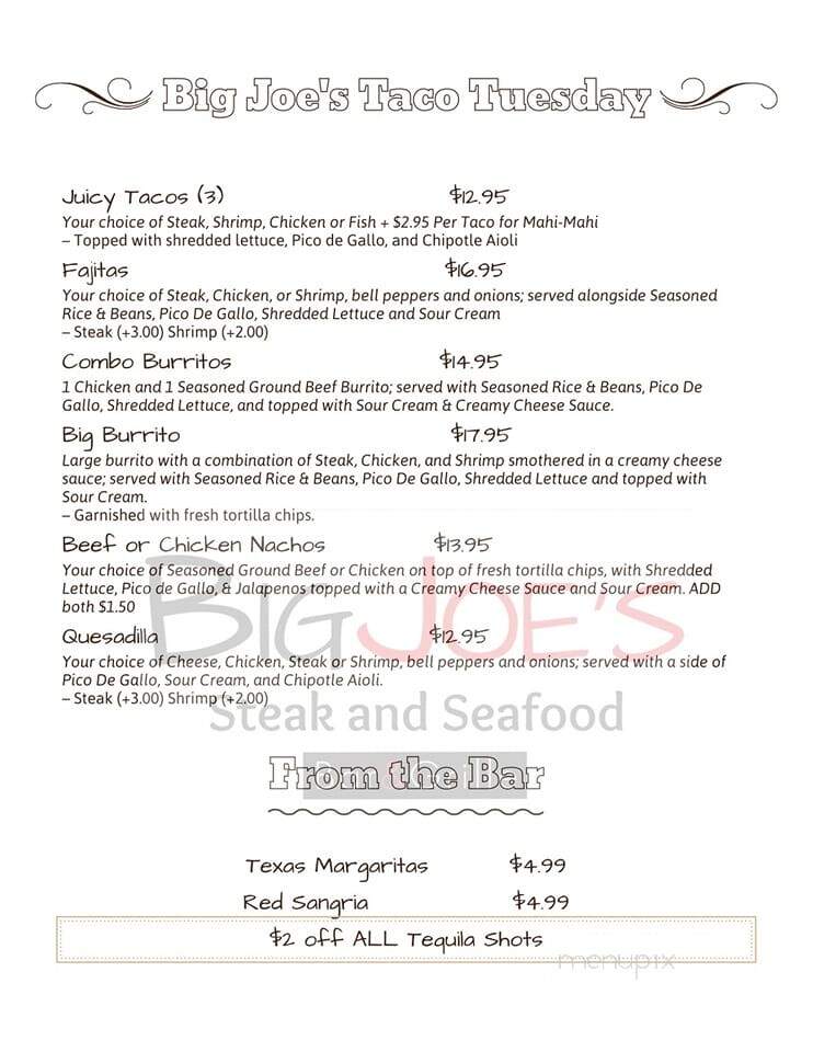 Big Joe's Bar and Grille - Newnan, GA menu_pic