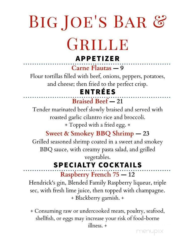 Big Joe's Bar and Grille - Newnan, GA menu_pic
