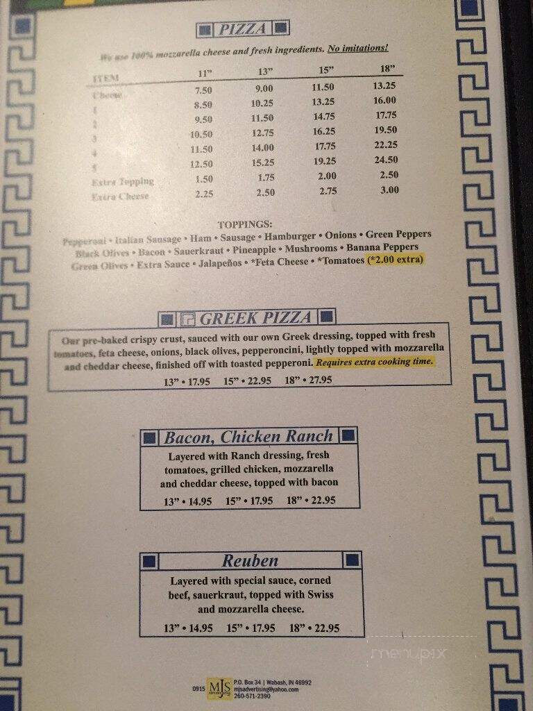 Topp Chalet - Delphos, OH menu_pic