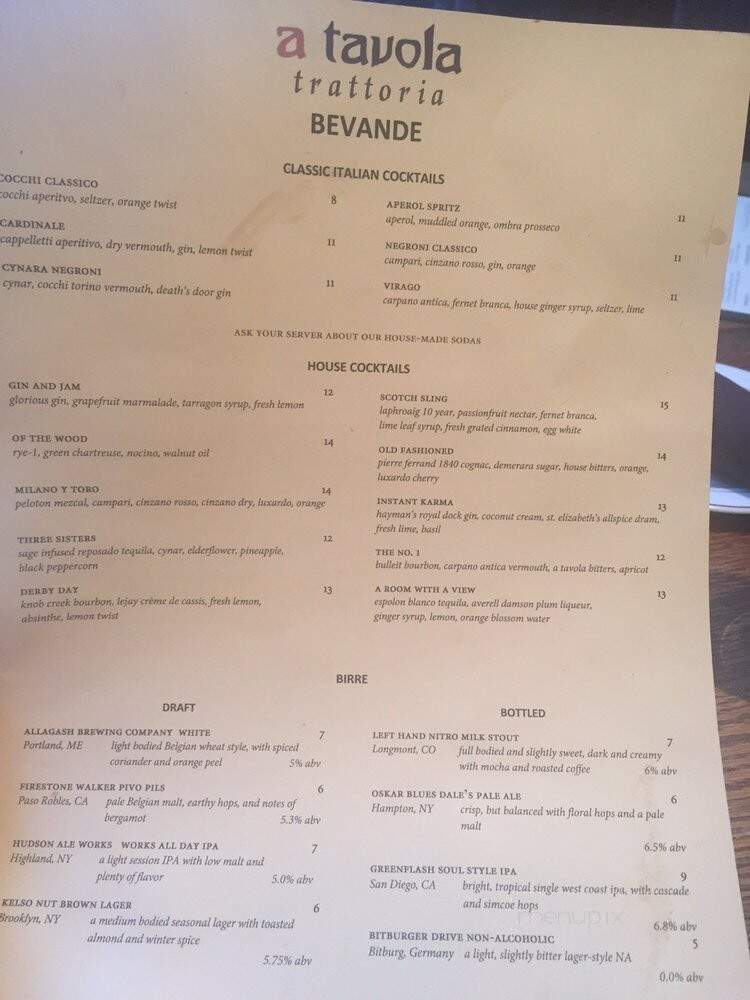A Tavola Trattoria - New Paltz, NY menu_pic