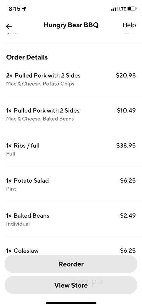 Hungry Bear BBQ - Gatlinburg, TN menu_pic