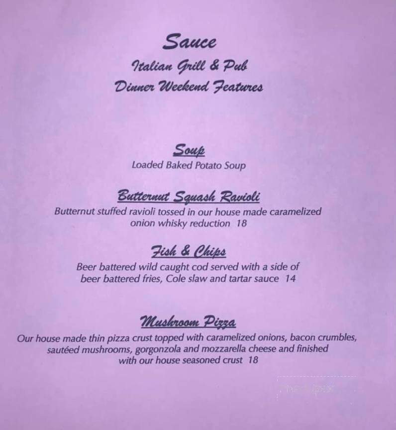 Sauce - Adrian, MI menu_pic