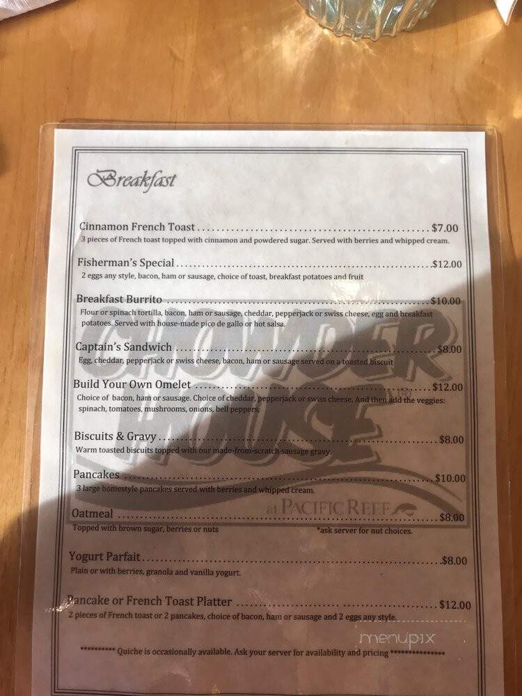 Chowder House at Pacific Reef - Gold Beach, OR menu_pic