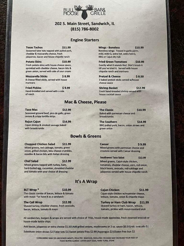 Bull Moose Bar & Grille - Sandwich, IL menu_pic