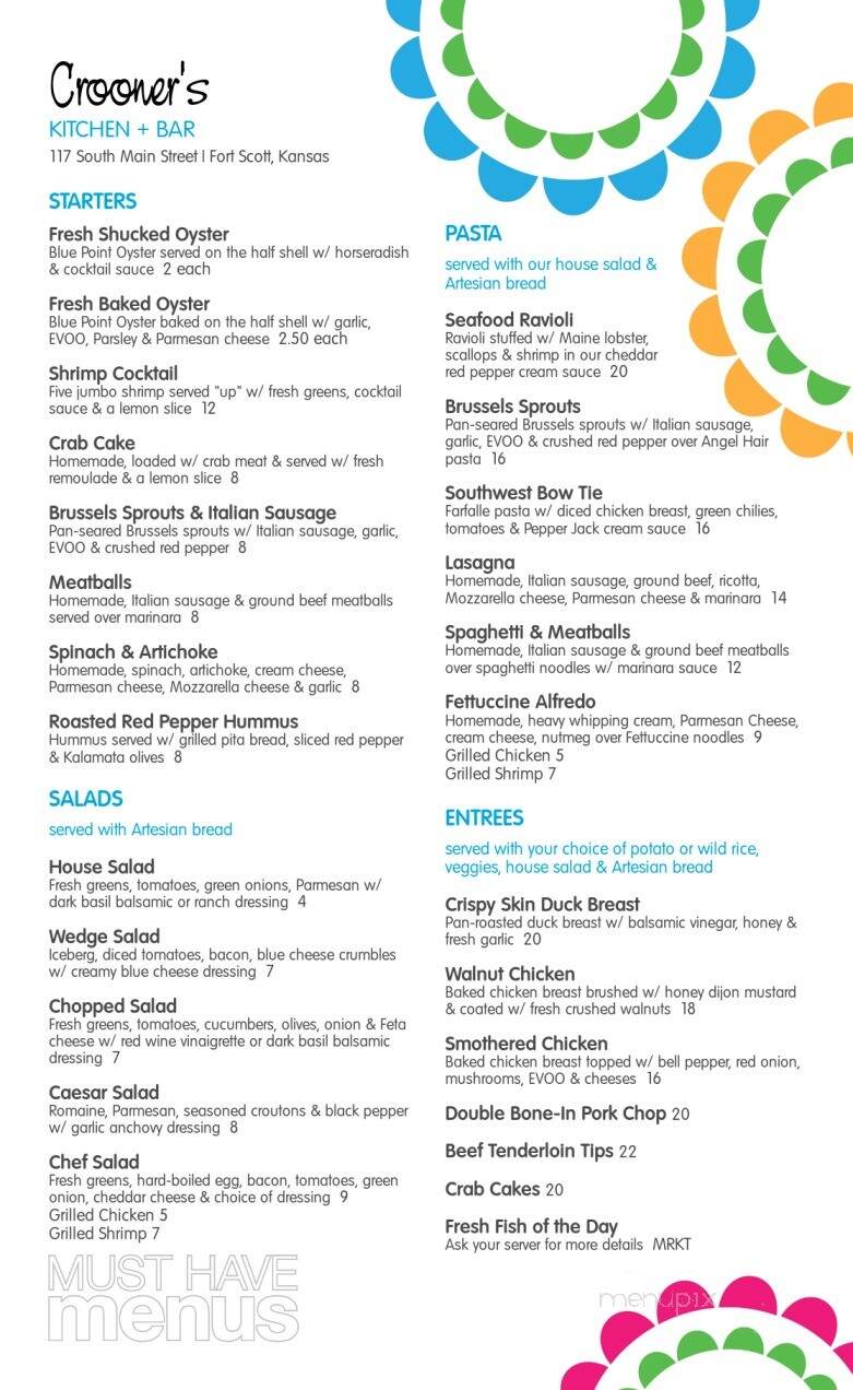Crooner's Lounge - Fort Scott, KS menu_pic