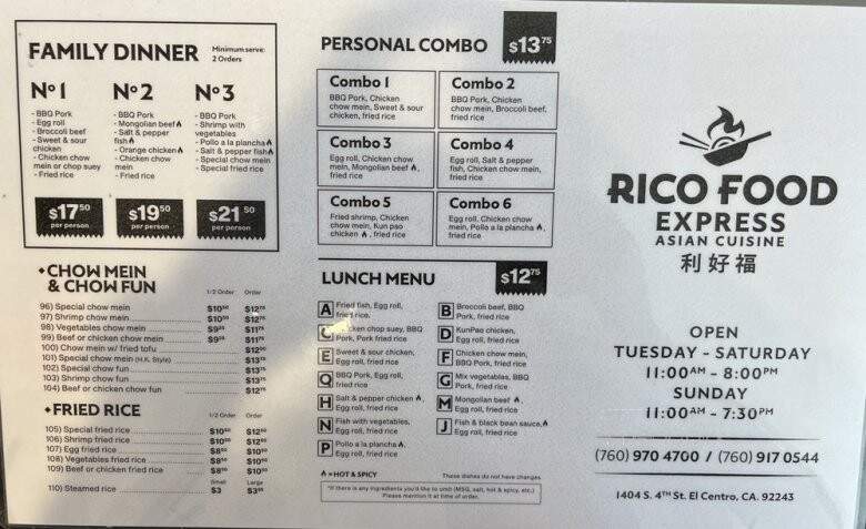 Ricos menu discount