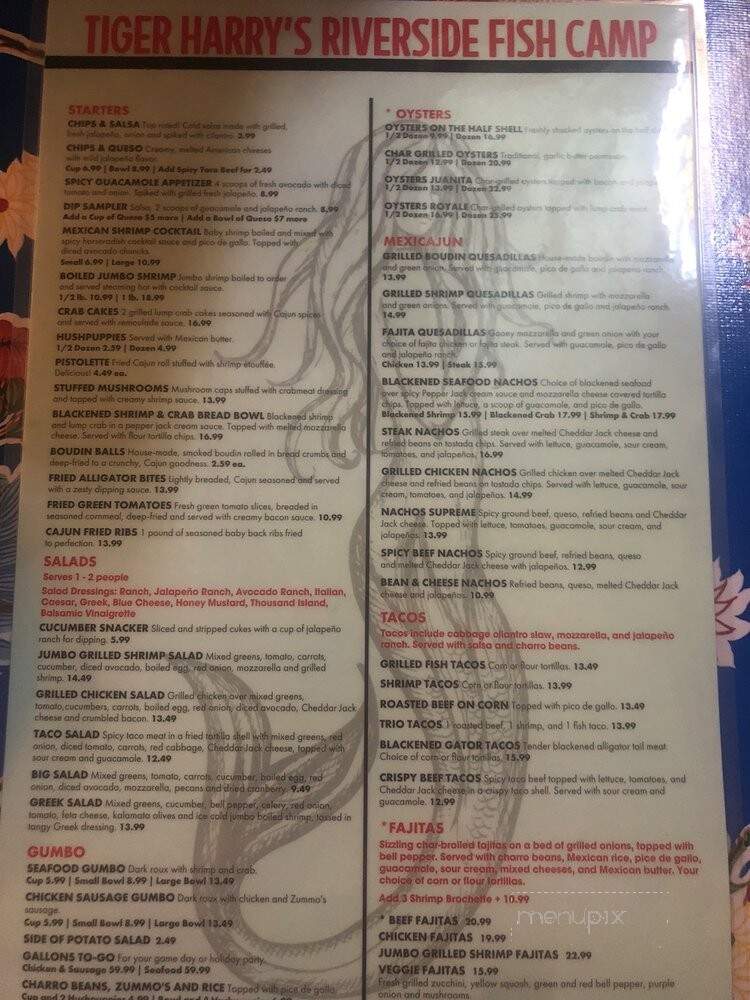 Tiger Harry's Riverside Fish Camp - Liberty, TX menu_pic