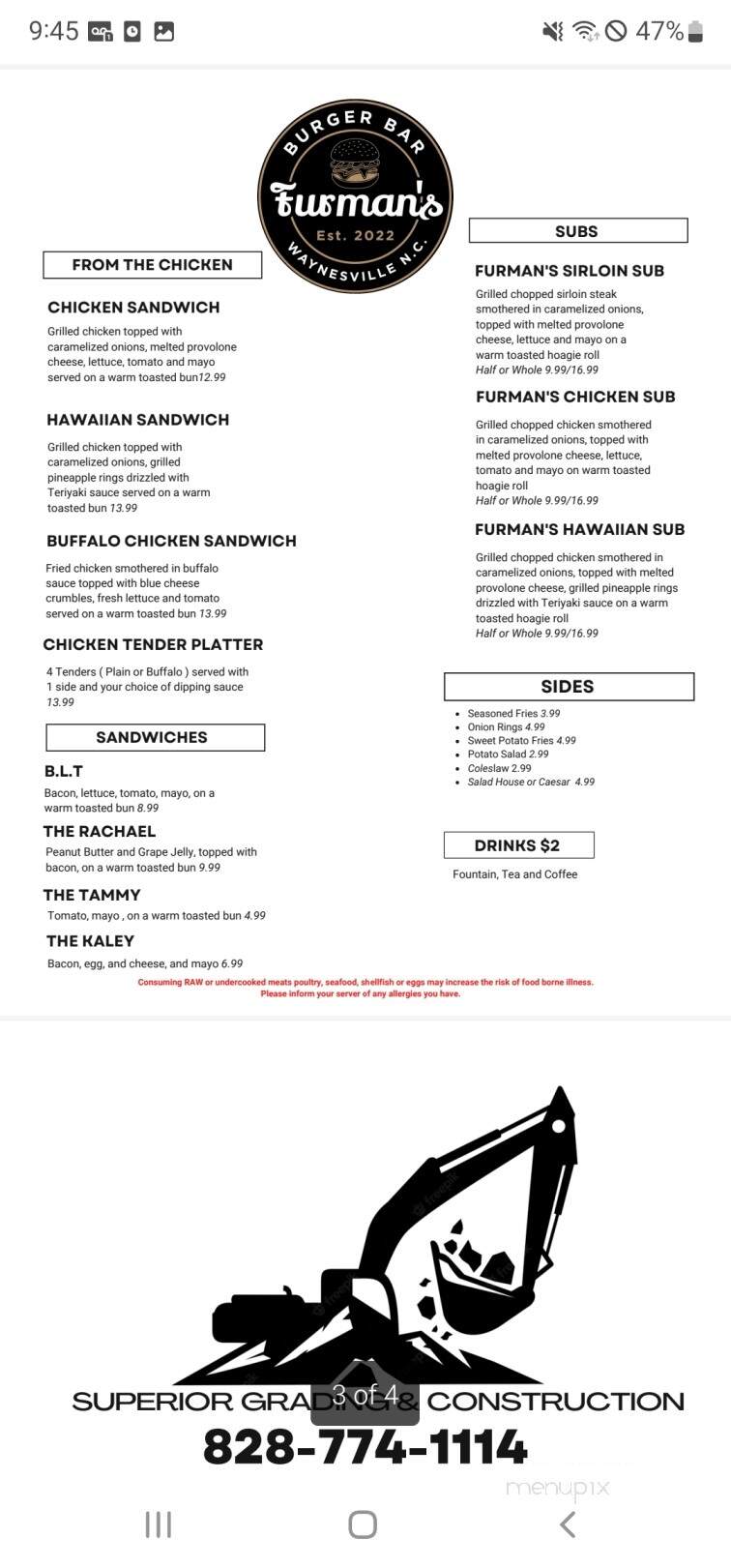 Furman's Burger Bar - Waynesville, NC menu_pic