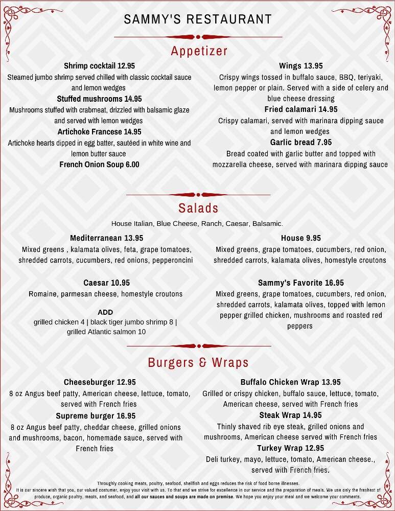 Sammy's Restaurant - Westbrook, CT menu_pic