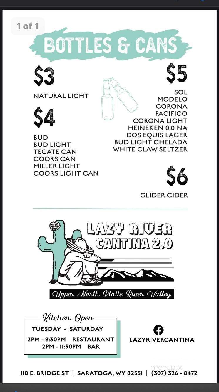 Lazy River Cantina Lounge - Saratoga, WY menu_pic