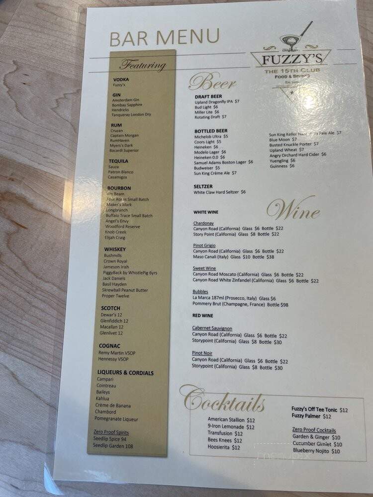 Fuzzy's the 15th Club - Jeffersonville, IN menu_pic