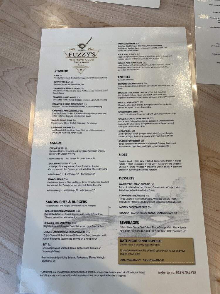 Fuzzy's the 15th Club - Jeffersonville, IN menu_pic