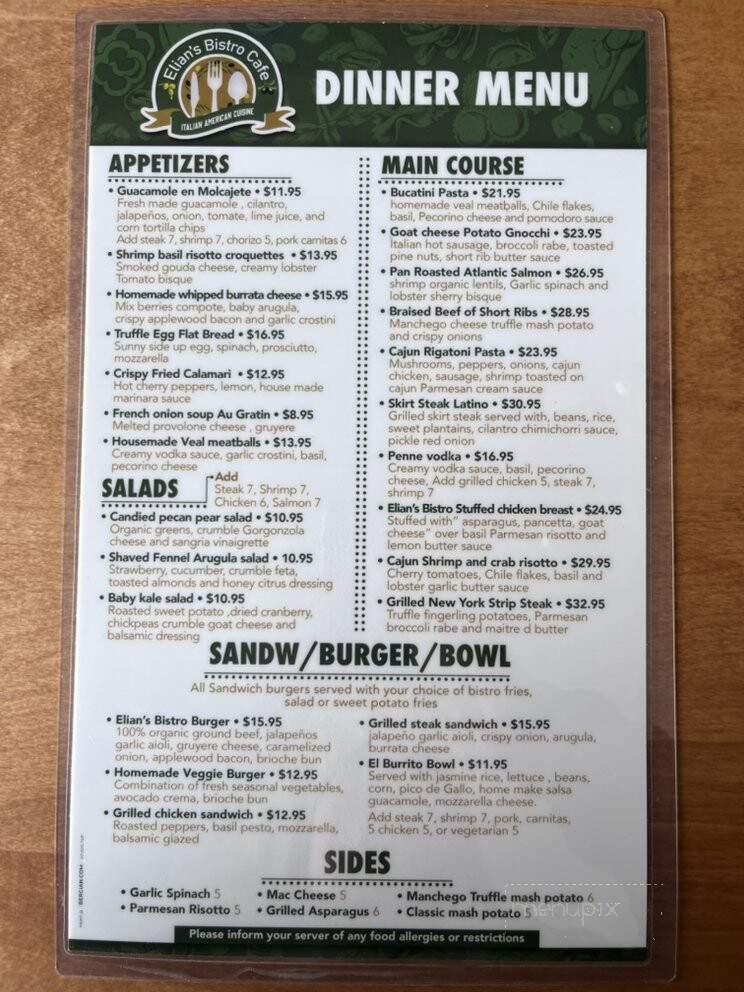 Elian's Bistro cafe - Pine Brook, NJ menu_pic