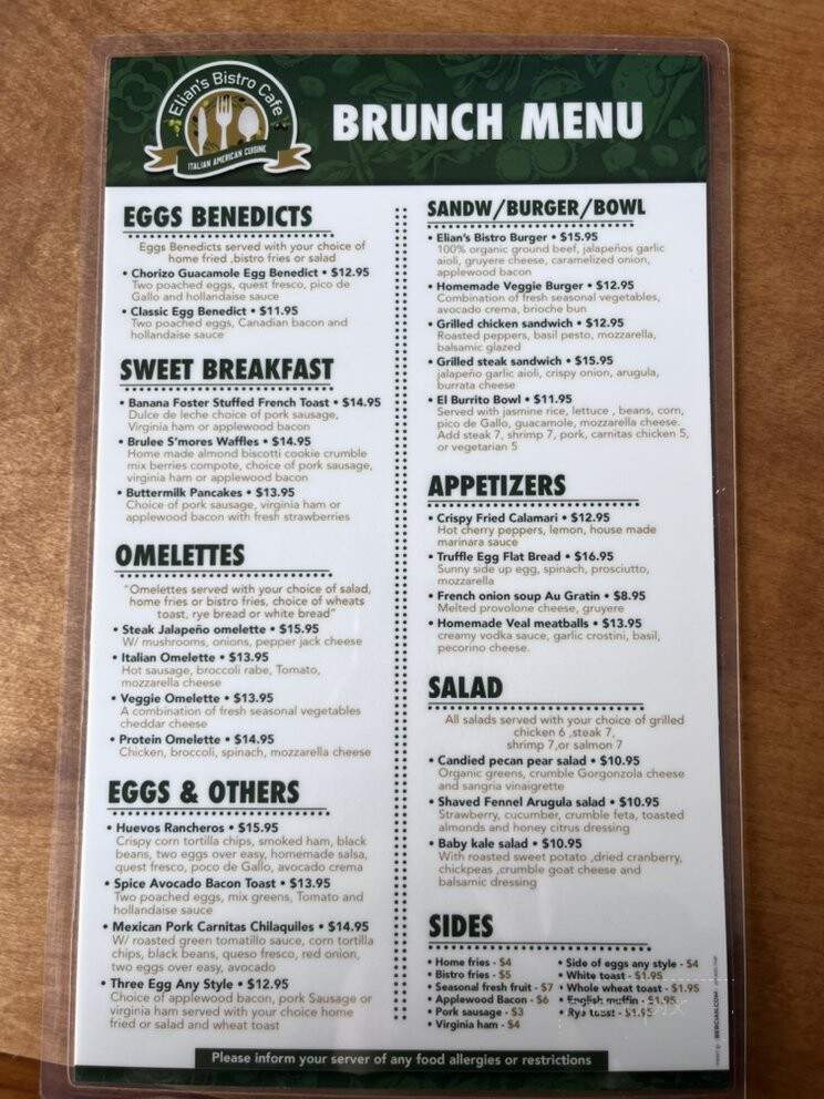 Elian's Bistro cafe - Pine Brook, NJ menu_pic