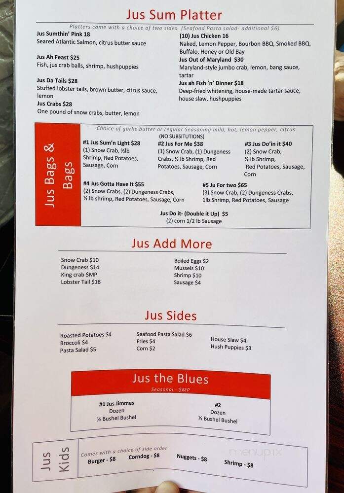 Jus Crab Bar & Grill - Richmond, VA menu_pic
