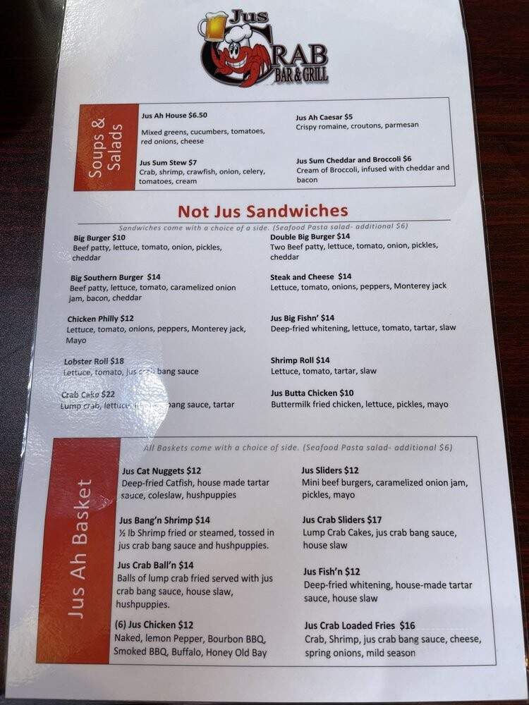 Jus Crab Bar & Grill - Richmond, VA menu_pic