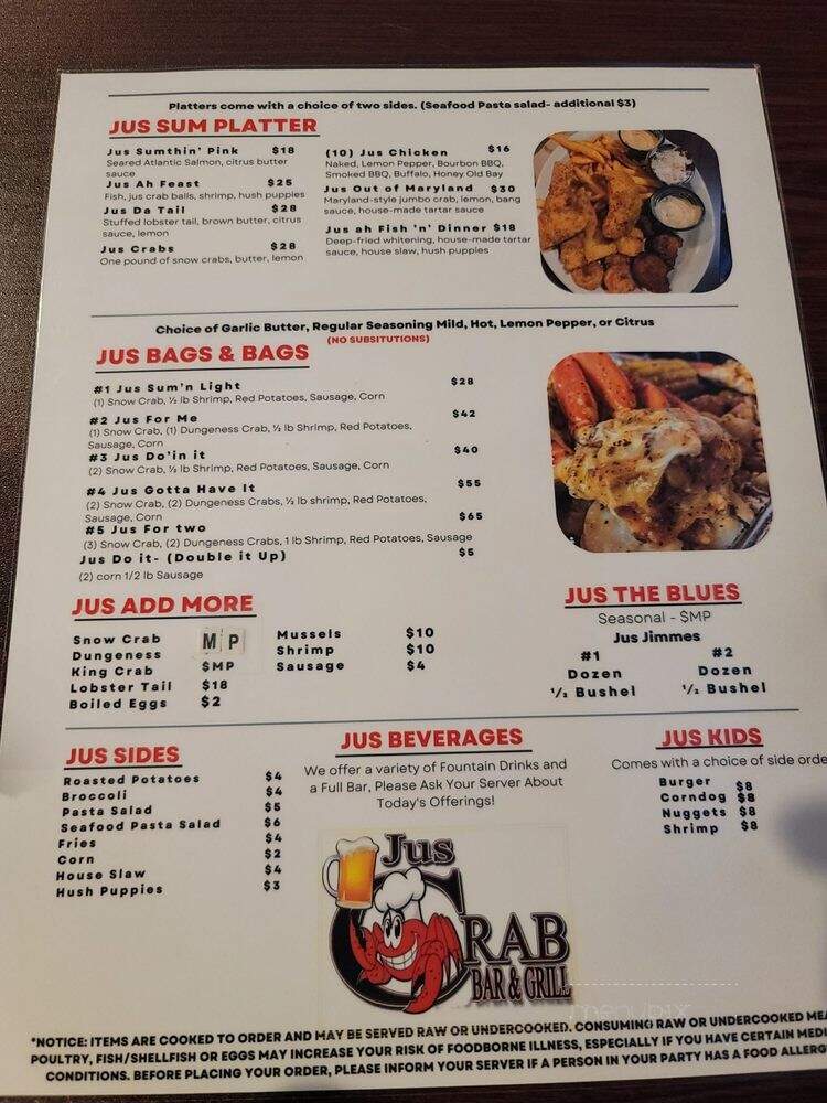Jus Crab Bar & Grill - Richmond, VA menu_pic