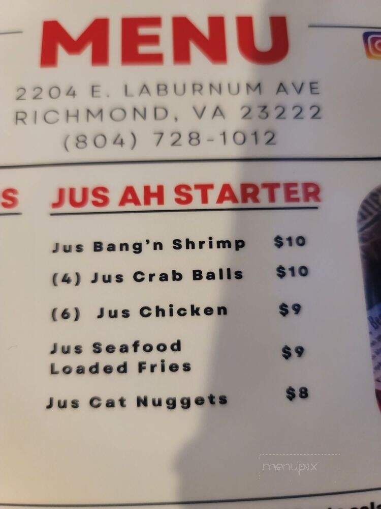 Jus Crab Bar & Grill - Richmond, VA menu_pic