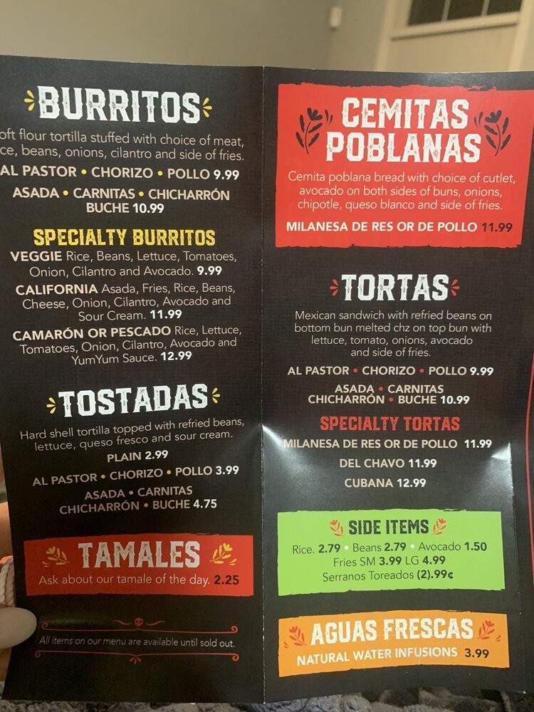 El Serranito Taqueria - Marietta, GA menu_pic