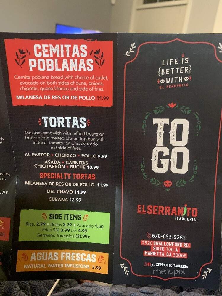 El Serranito Taqueria - Marietta, GA menu_pic