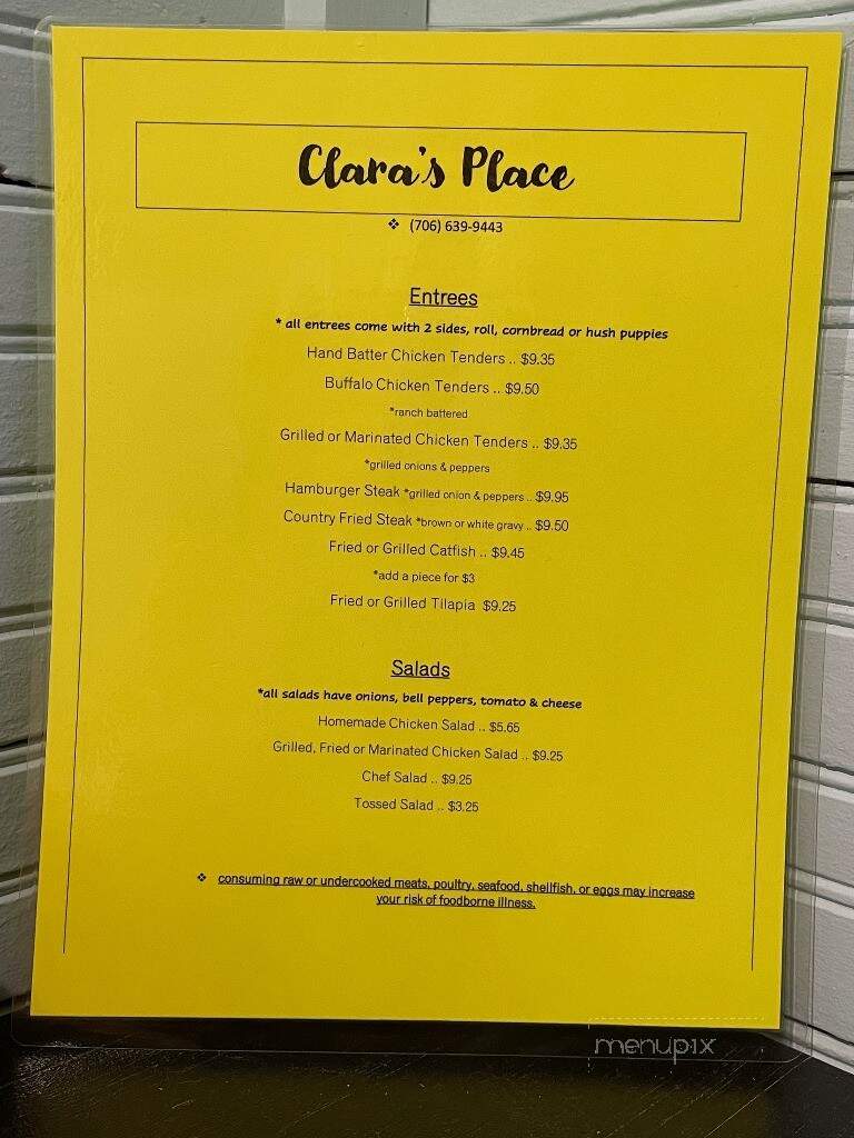 Clara's Place - La Fayette, GA menu_pic