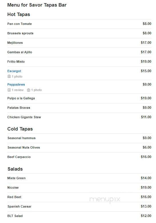 Savor Tapas Bar - Amarillo, TX menu_pic