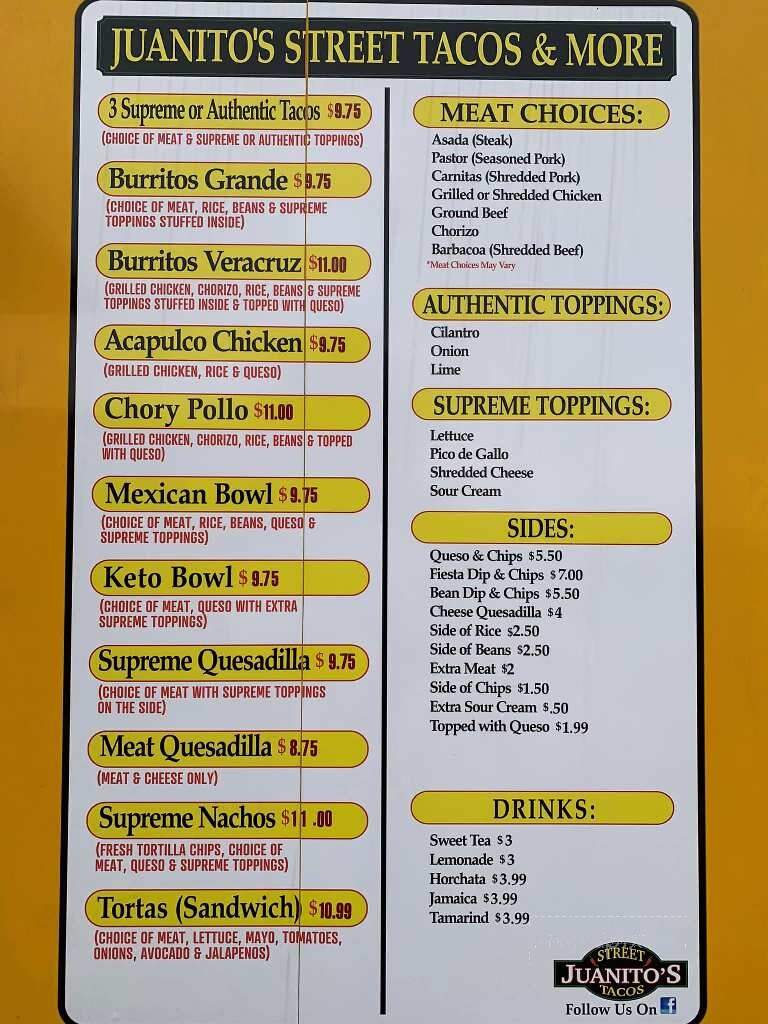 Juanito's Street Tacos - Bardstown, KY menu_pic