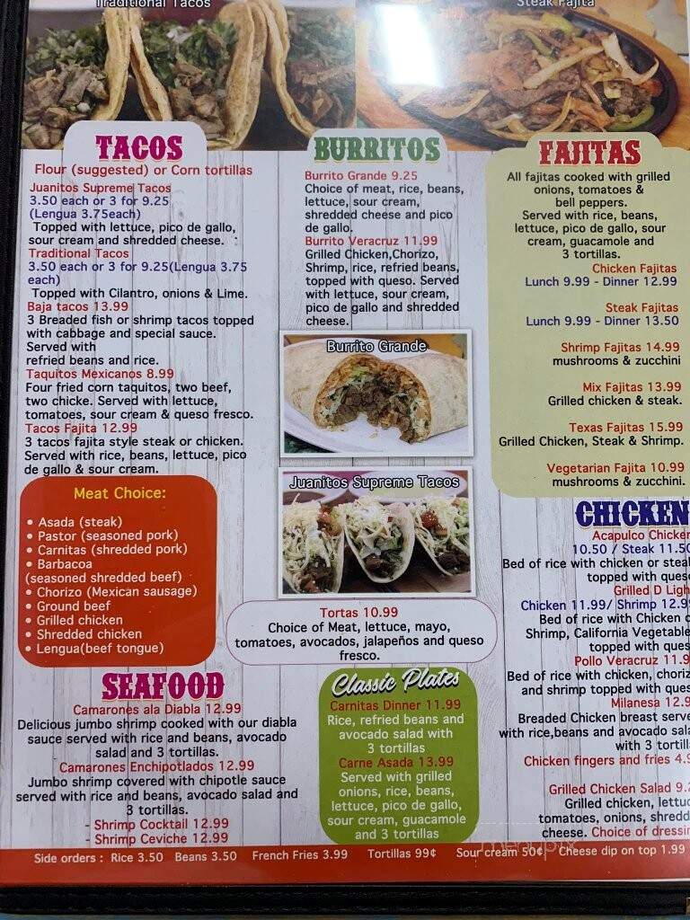 Juanito's Street Tacos - Bardstown, KY menu_pic