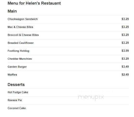 Helen's Restaurant - Bakersville, NC menu_pic
