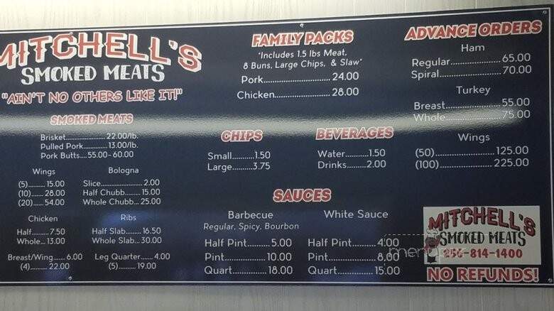 Mitchell's Smoked Meats - Muscle Shoals, AL menu_pic