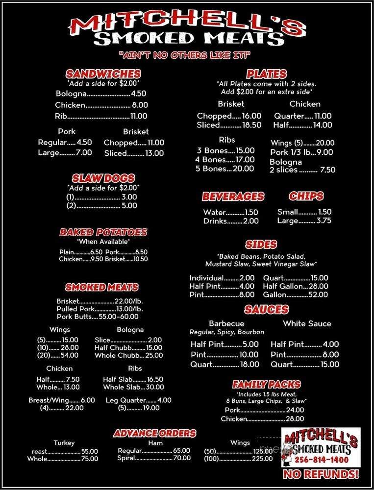 Mitchell's Smoked Meats - Muscle Shoals, AL menu_pic