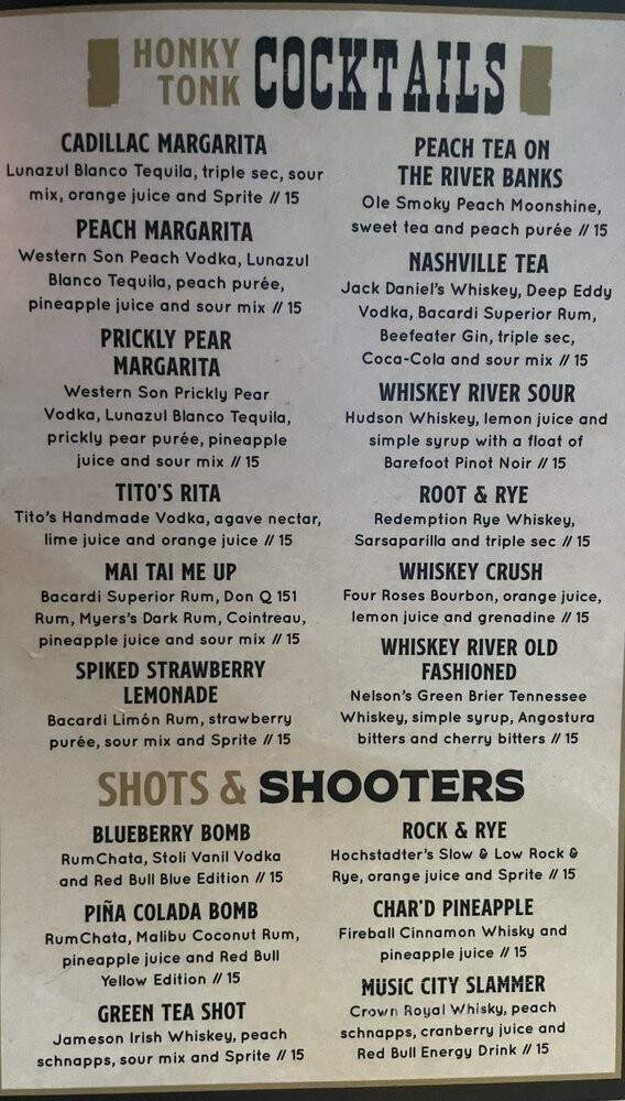 Whiskey River Saloon - Nashville, TN menu_pic