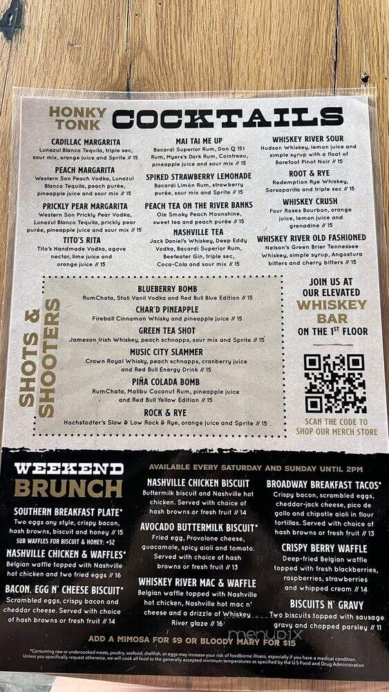Whiskey River Saloon - Nashville, TN menu_pic