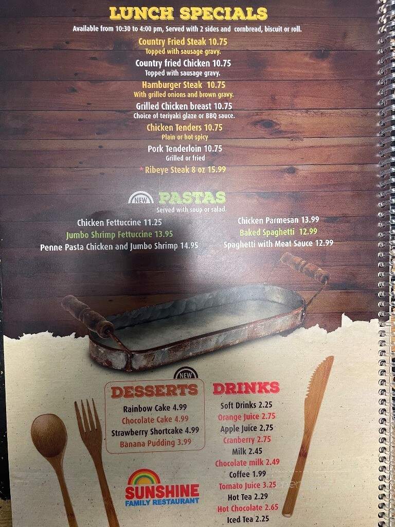 Sunshine Family Restaurant - Kannapolis, NC menu_pic