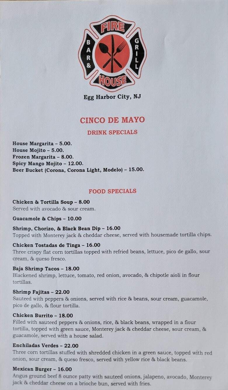 Firehouse Bar & Grill - Egg Harbor City, NJ menu_pic