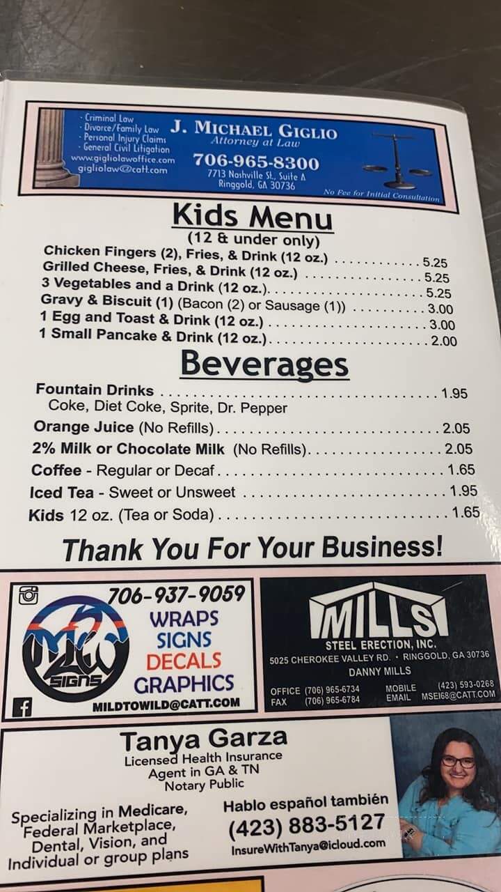 Pam's Place - Ringgold, GA menu_pic