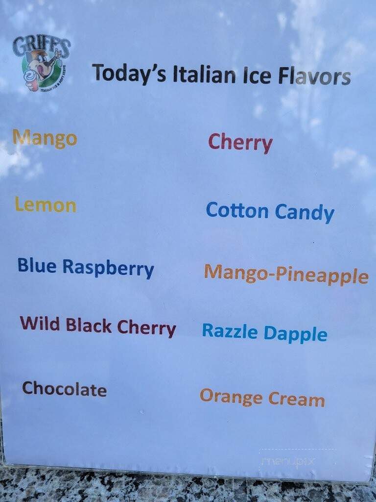 Griff's Italian Ice & Soft Serve - Export, PA menu_pic