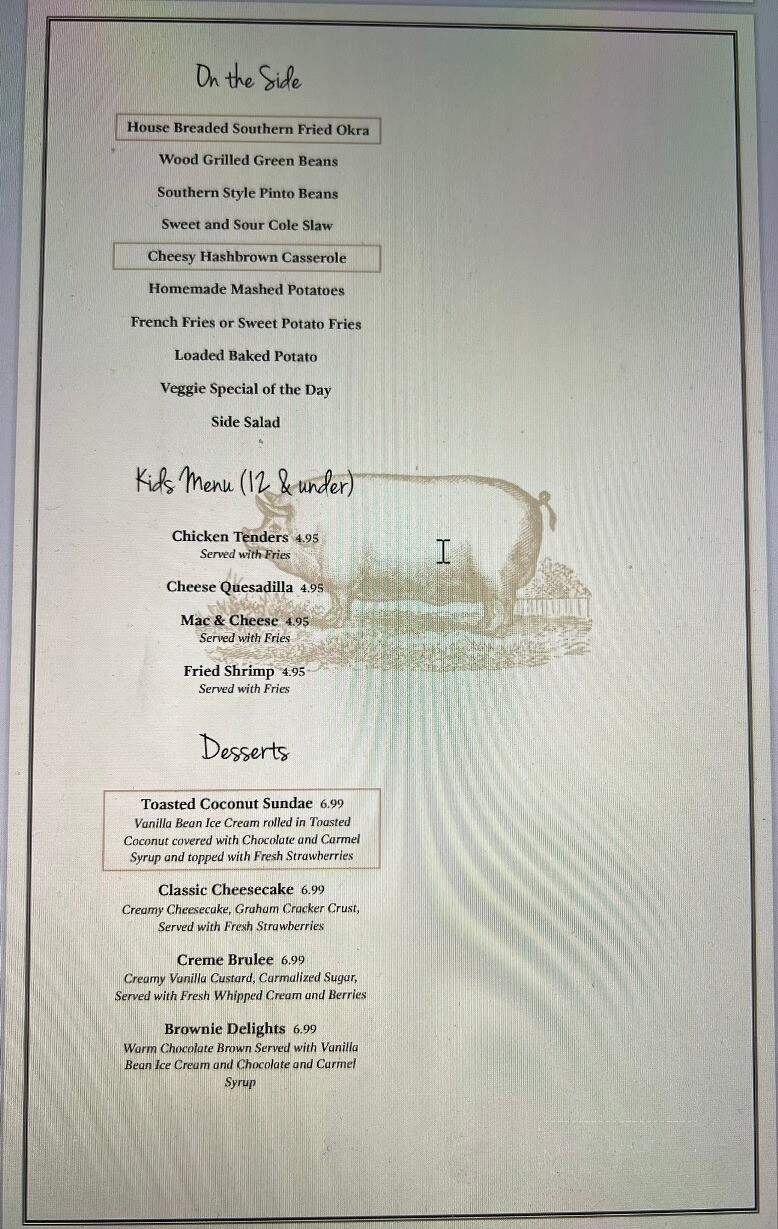 WillaDeans Tavern - Hartwell, GA menu_pic