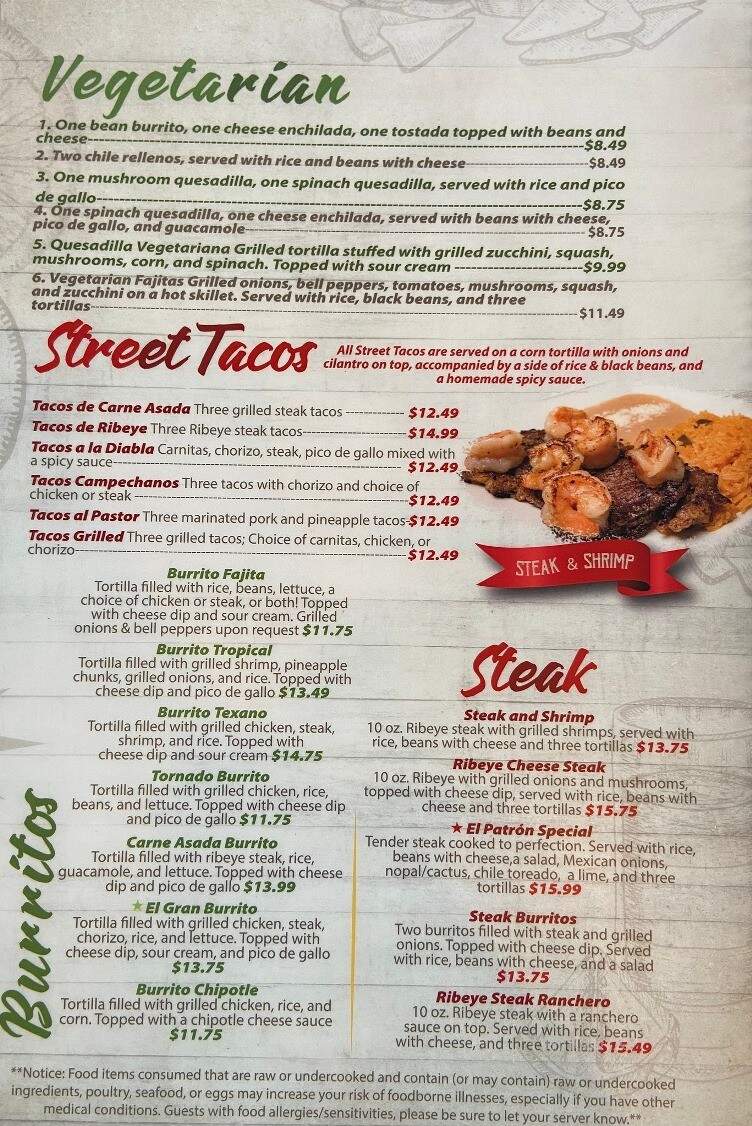 El Patron Mexican Style Food - Tarboro, NC menu_pic